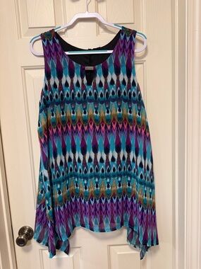 new directions Multicolor Ikat Swing Camisole in Teal Purple Pink